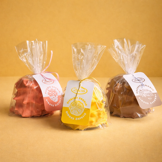 Mini šakočių rinkinys (Aviečių, Kakavos, Citrinų skonių) 3 x 250g